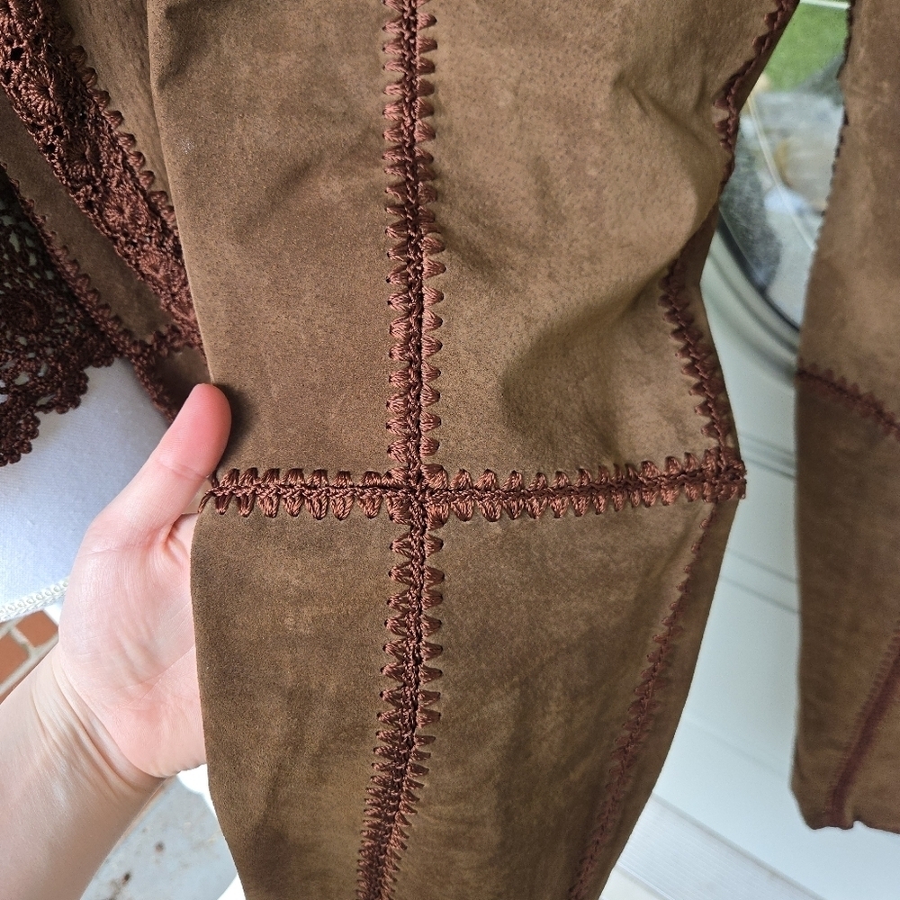 Vintage SMH Crochet Leather 2 Piece Jacket & Trouser Set - Picture 12 of 14